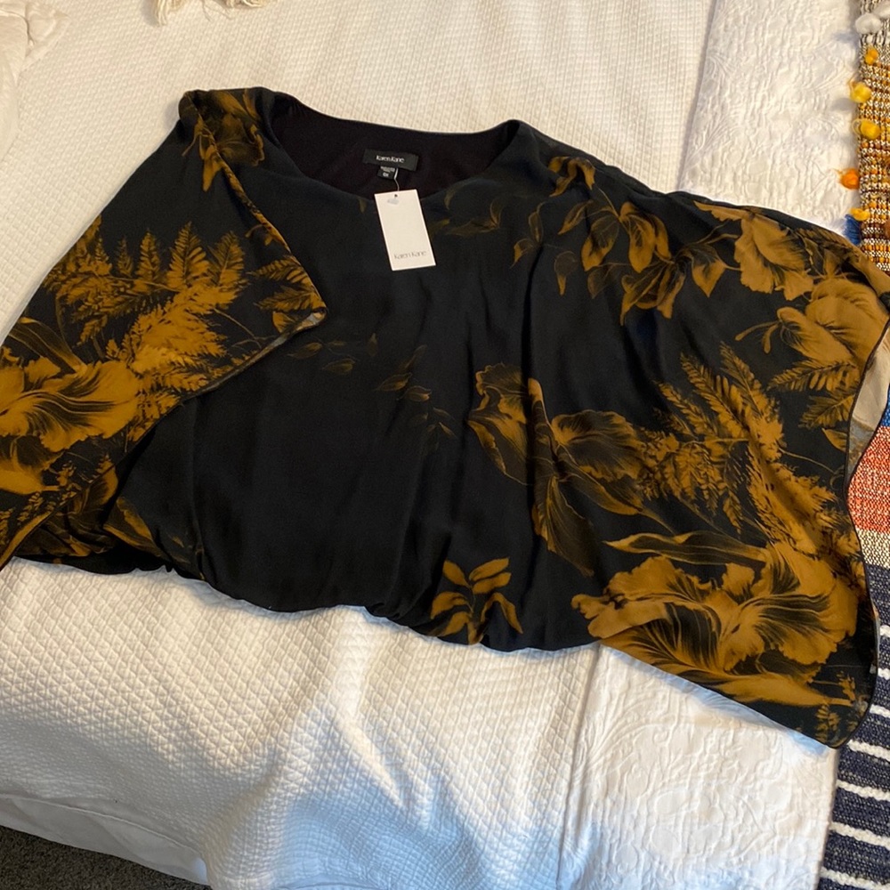 Karen Kane Black and Gold Floral Top